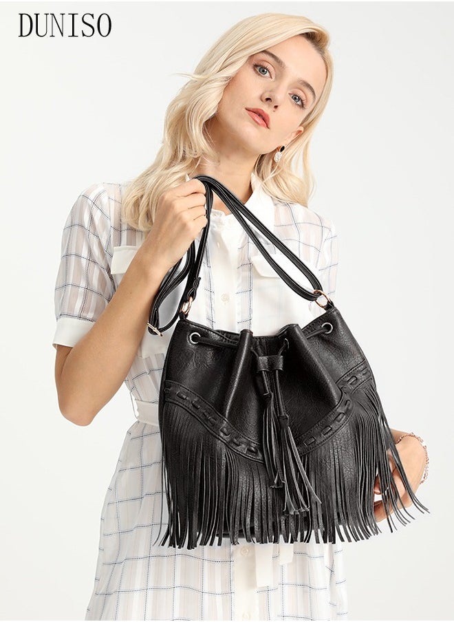 Leather Bucket Bags for Women Crossbody Purses Tote Bag with Drawstring Ladies Tassel Hobo and Shoulder Handbags - pzsku/Z7895763B5DD76D2CEE9BZ/45/_/1727598985/abe5d476-5913-4ce5-8e78-2f1c7f4ac301