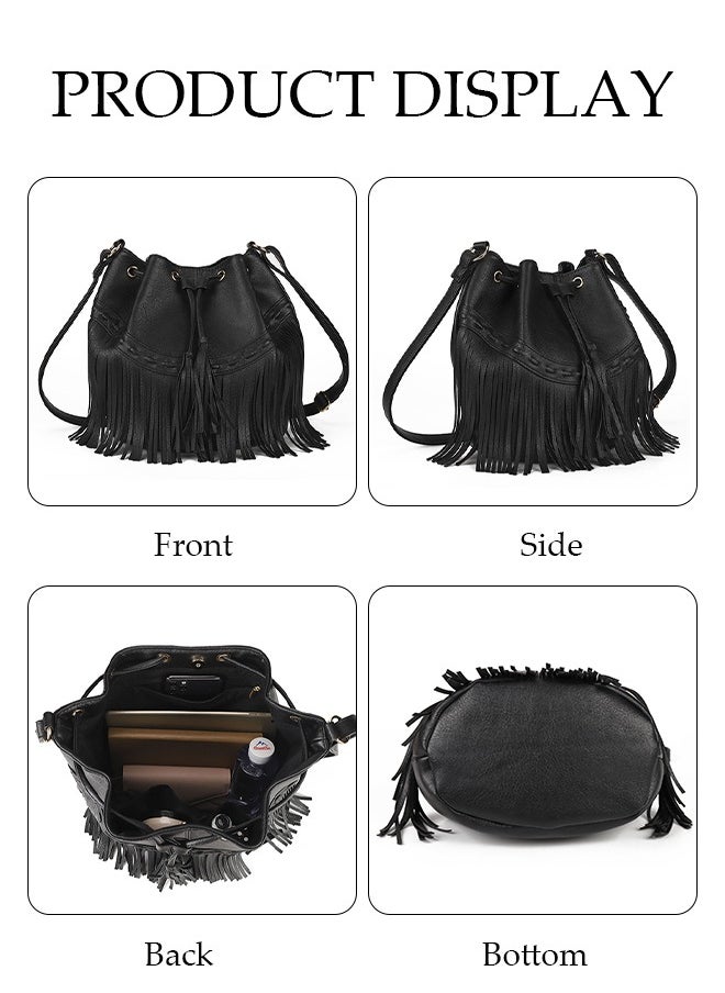 Leather Bucket Bags for Women Crossbody Purses Tote Bag with Drawstring Ladies Tassel Hobo and Shoulder Handbags - pzsku/Z7895763B5DD76D2CEE9BZ/45/_/1727598986/82454312-195f-423c-a652-334ff4d277e9