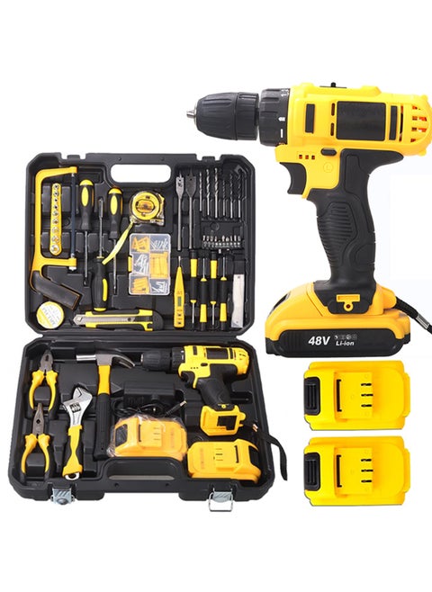 48V Cordless Drill Set, 128PCS Electric Drill Tool Kit with 3/8" Keyless Chuck of Metal & 25+3 Clutch with Impact, Max Torque 40Nm, 2-Variable Speed, Professional Household Home Tool Kit Set