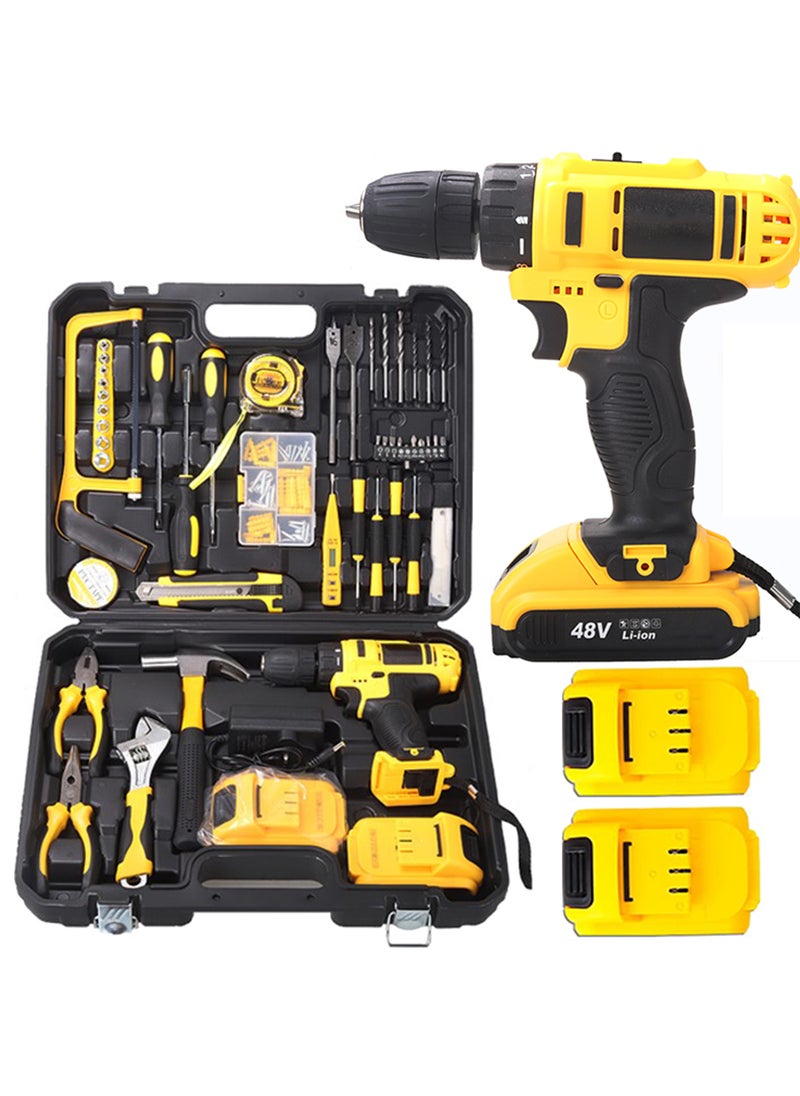 WAMIT 48V Cordless Drill Set, 128PCS Electric Drill Tool Kit with 3/8" Keyless Chuck of Metal & 25+3 Clutch with Impact, Max Torque 40Nm, 2-Variable Speed, Professional Household Home Tool Kit Set  - Image 1