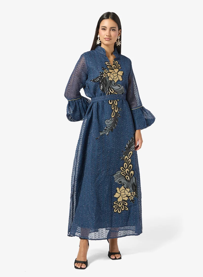 Khizana  Embroidered Dress With Flare Sleeves for Women | Best Price UAE
