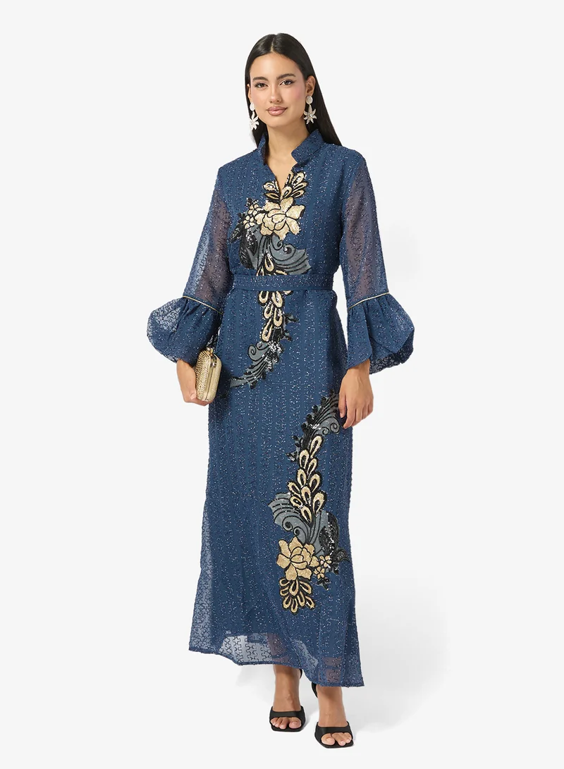 Khizana Embroidered Dress With Flare Sleeves