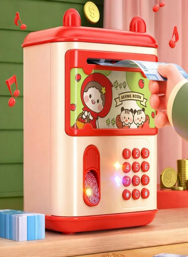 YUIOP - 5-in-1 Kids Money Bank - with Passcode & Fingerprint Sensor, Photo Frame, 11 Nursery Rhymes, Musical Do-Re-Mi & Animal Sounds – Educational Savings Toy for Boys & Girls Age 3+ (Red) - Image 4