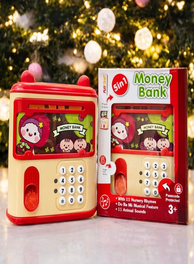 YUIOP - 5-in-1 Kids Money Bank - with Passcode & Fingerprint Sensor, Photo Frame, 11 Nursery Rhymes, Musical Do-Re-Mi & Animal Sounds – Educational Savings Toy for Boys & Girls Age 3+ (Red) - Image 1