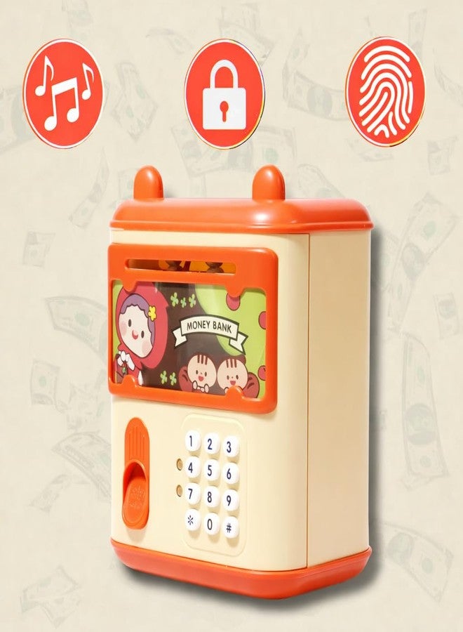YUIOP - 5-in-1 Kids Money Bank - with Passcode & Fingerprint Sensor, Photo Frame, 11 Nursery Rhymes, Musical Do-Re-Mi & Animal Sounds – Educational Savings Toy for Boys & Girls Age 3+ (Red) - Image 2