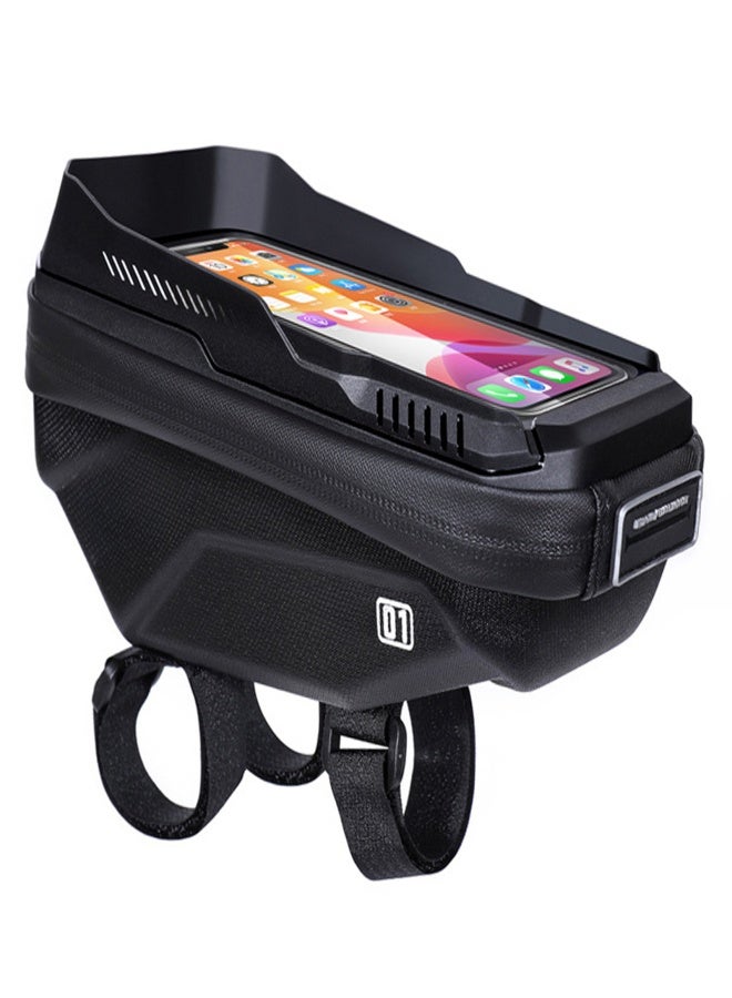 WILD MAN Touch Screen Bike Handlebar Bag Waterproof Front Frame Top Tube Bicycle Pouch Large Capacity Cycling Front Storage Bag for 6.7in Large Screen - Image 1