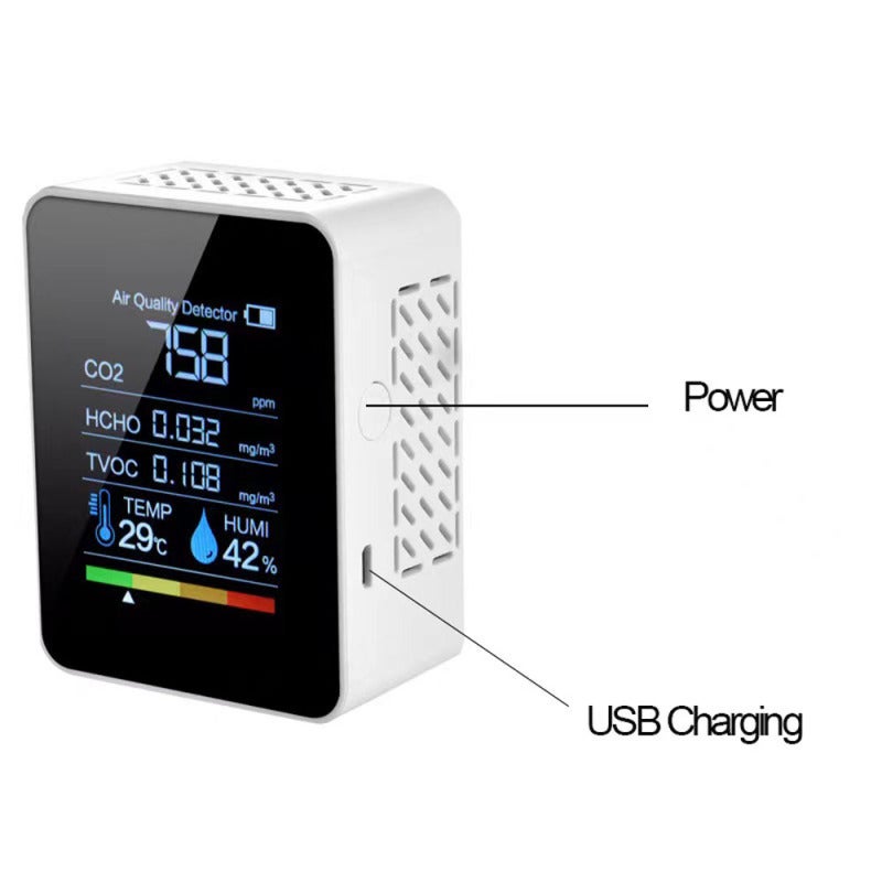 Carbon Dioxide Detector 5-In-1 High Accuracy Air Quality Detector - Anti-Interference Low Consumption CO2 Meter for Home Office Indoor Spaces - Image 3