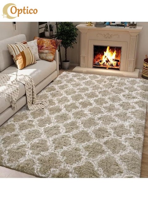 Area Rugs for Living Room, High Pile Fluffy Carpet for Bedroom, Geometric Plush Fluffy Rugs, Extra Soft Carpet Moroccan Rugs for Bedroom Living Room Dorm Kids, High Pile Shaggy Floor Rug Decor Kids Room, Nursery, Home Decor