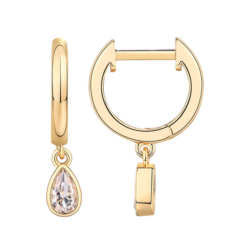 PAVOI 14K Yellow Gold Plated 925 Sterling Silver Post Huggie With Dangle | Small Gold Hinged Hoop Earrings For Women | Trendy Pear Shaped Cubic Zirconia Dangle Earrings - Image 5