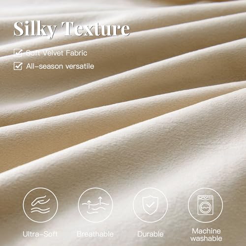 MUSSEL Bedding Comforter Set Queen Size 3 Pieces-Neutral Beige Champagne Striped Lightweight Bedroom Comforter Queen Size,Soft Velvet Bed Set for All Seasons with 2 Shams - Image 5