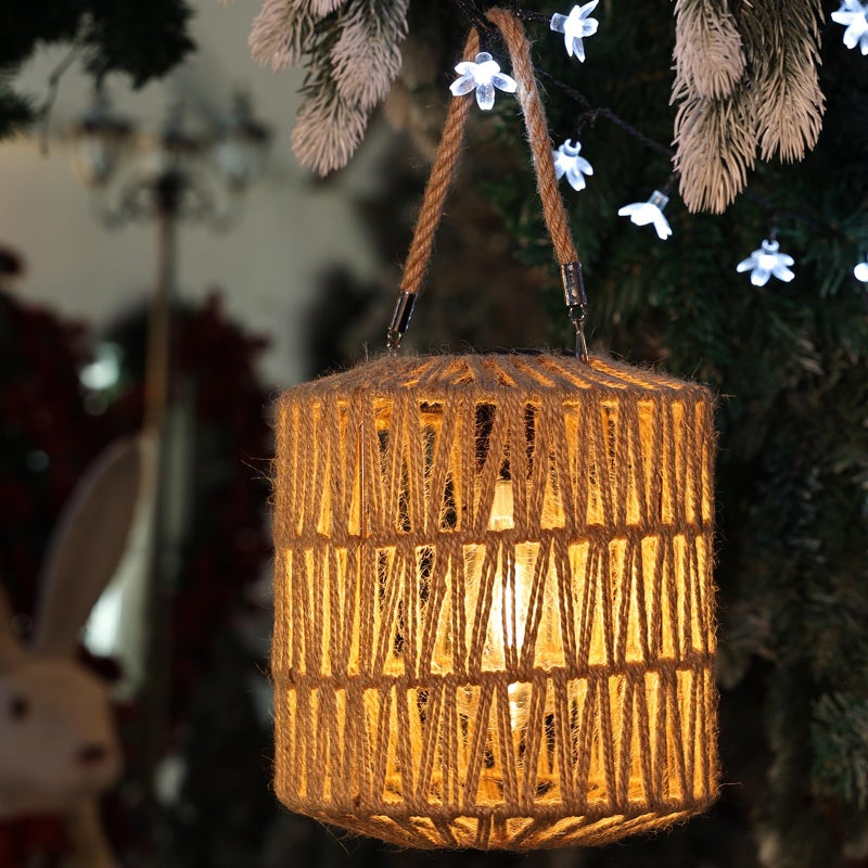 Cooo Large Solar Rope Lantern Outdoor Hanging Handwoven Jute Rope Lantern with Warm Edison Bulb IP65 Waterproof Solar Powered Garden Light for Porch Patio Yard Christmas Decorations 827 Tall - Image 2