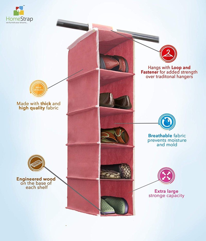 FosCadit 5 Layer NonWoven Fabric Plywood and Paper Board Clothes Hanging Organizer Wardrobe for Regular Garments Shoes Storage Cupboard Hanger Bag Multicolor - Image 5