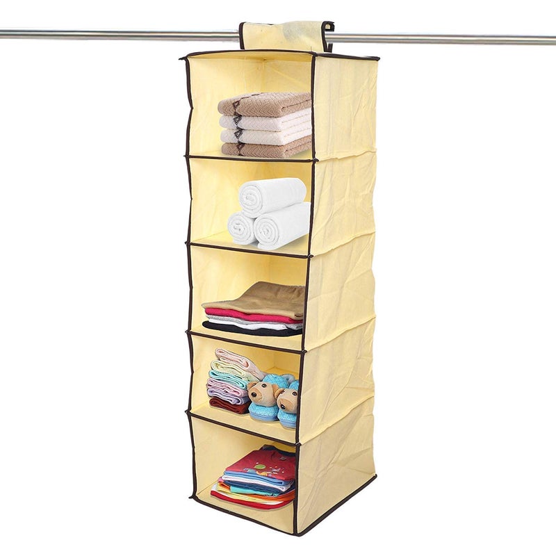 FosCadit 5 Layer NonWoven Fabric Plywood and Paper Board Clothes Hanging Organizer Wardrobe for Regular Garments Shoes Storage Cupboard Hanger Bag Multicolor - Image 2