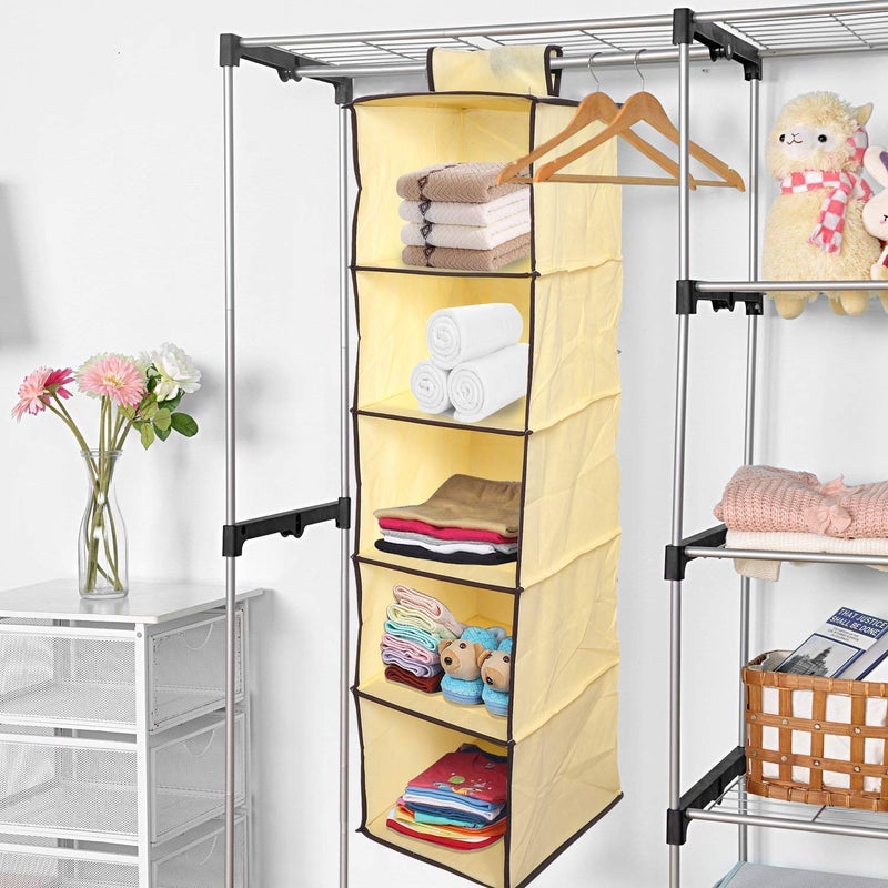 FosCadit 5 Layer NonWoven Fabric Plywood and Paper Board Clothes Hanging Organizer Wardrobe for Regular Garments Shoes Storage Cupboard Hanger Bag Multicolor - Image 1