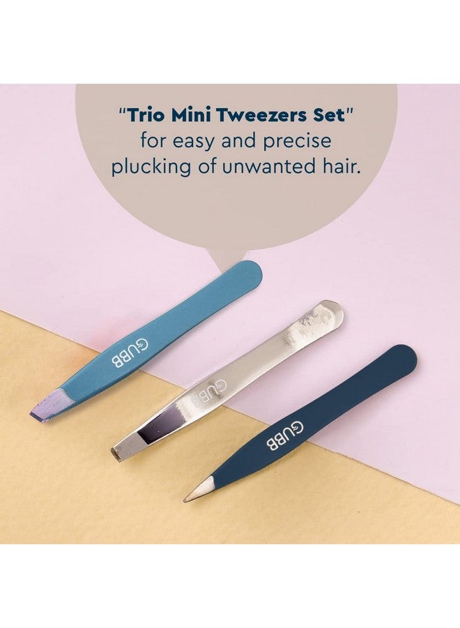 غوب مجموعة ملاقط GUBB Trio Mini لإزالة الشعر غير المرغوب فيه بسهولة ودقة - ملقط مائل وملقط مسطح وملقط مدبب - استخدامات متعددة - شعر الشفاه العلوية أو الحاجبين أو الجبهة أو الذقن - Image 2