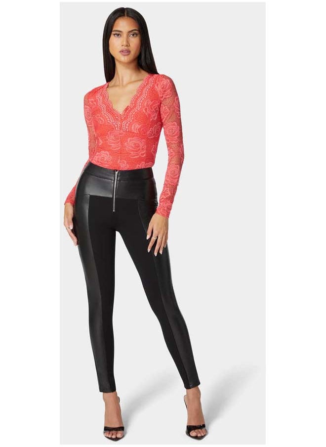 bebe High Waist Vegan Leather Combo Pdr Legging  - Image 2