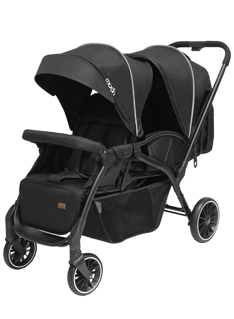 Moon Dois Tandem Twin Stroller – Double Infant And Toddler Travel Stroller, Lightweight, Foldable, Suitable 0m+, Up to 15kg per Seat – Black - Image 1