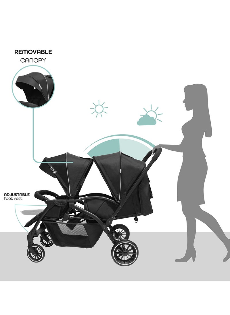 Moon Dois Tandem Twin Stroller – Double Infant And Toddler Travel Stroller, Lightweight, Foldable, Suitable 0m+, Up to 15kg per Seat – Black - Image 4