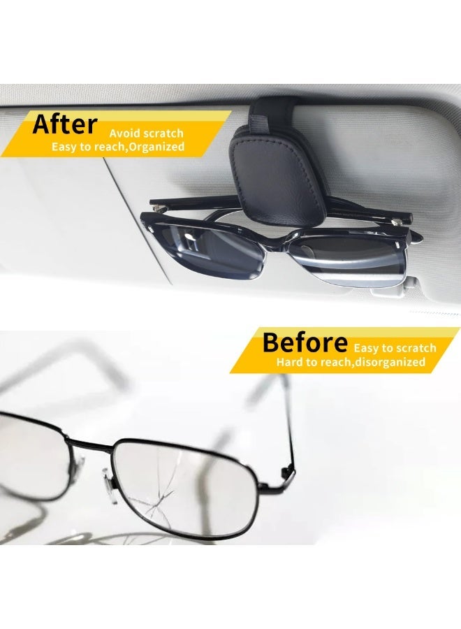 2 Pack Sunglasses Holder for Car Visor, Glasses Eyeglass Clip, Magnetic Leather Material with Ticket Business Card Storage, Universal Car Interior Accessories Fit for Most Vehicles, Black - Image 2