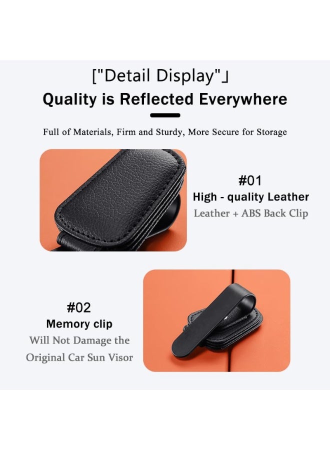 2 Pack Sunglasses Holder for Car Visor, Glasses Eyeglass Clip, Magnetic Leather Material with Ticket Business Card Storage, Universal Car Interior Accessories Fit for Most Vehicles, Black - Image 3