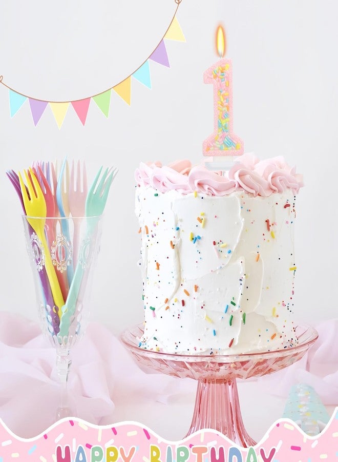 ElekFX Number 1 Birthday Candle with Sprinkles, Pastel Pink Unicorn Rainbow Cake Topper, Sweet Candyland Party Decorations for Girl Boy 1st Birthday - Image 4