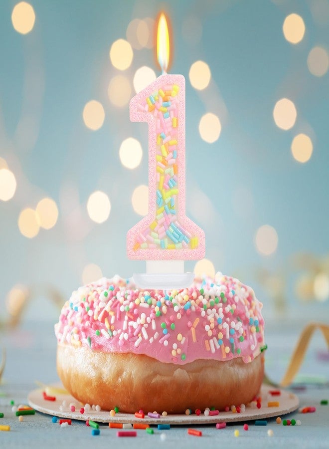 ElekFX Number 1 Birthday Candle with Sprinkles, Pastel Pink Unicorn Rainbow Cake Topper, Sweet Candyland Party Decorations for Girl Boy 1st Birthday - Image 3