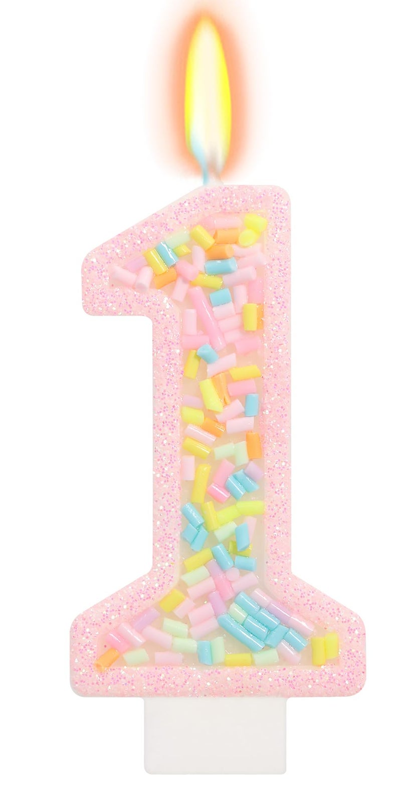ElekFX Number 1 Birthday Candle with Sprinkles, Pastel Pink Unicorn Rainbow Cake Topper, Sweet Candyland Party Decorations for Girl Boy 1st Birthday - Image 1
