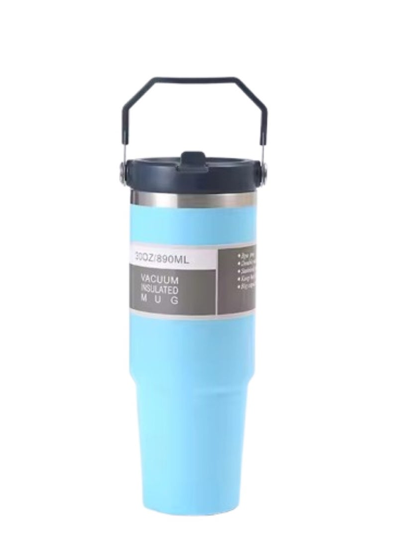VIO 30OZ Stainless Steel Insulated Travel Mug 890ML Vacuum Double Wall Thermos Cup for Hot Cold Drinks Portable Sports Water Bottle with Handle Straw Tumbler Ideal for Car Gym Outdoor Activities - Image 1