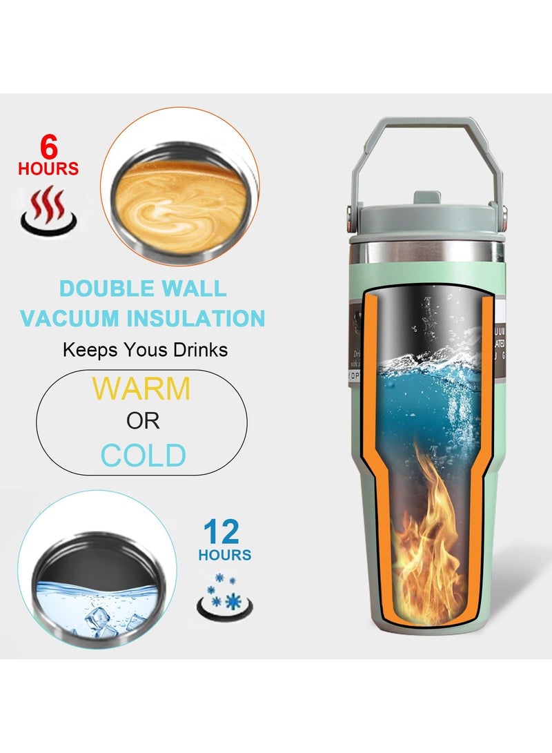 VIO 30OZ Stainless Steel Insulated Travel Mug 890ML Vacuum Double Wall Thermos Cup for Hot Cold Drinks Portable Sports Water Bottle with Handle Straw Tumbler Ideal for Car Gym Outdoor Activities - Image 2