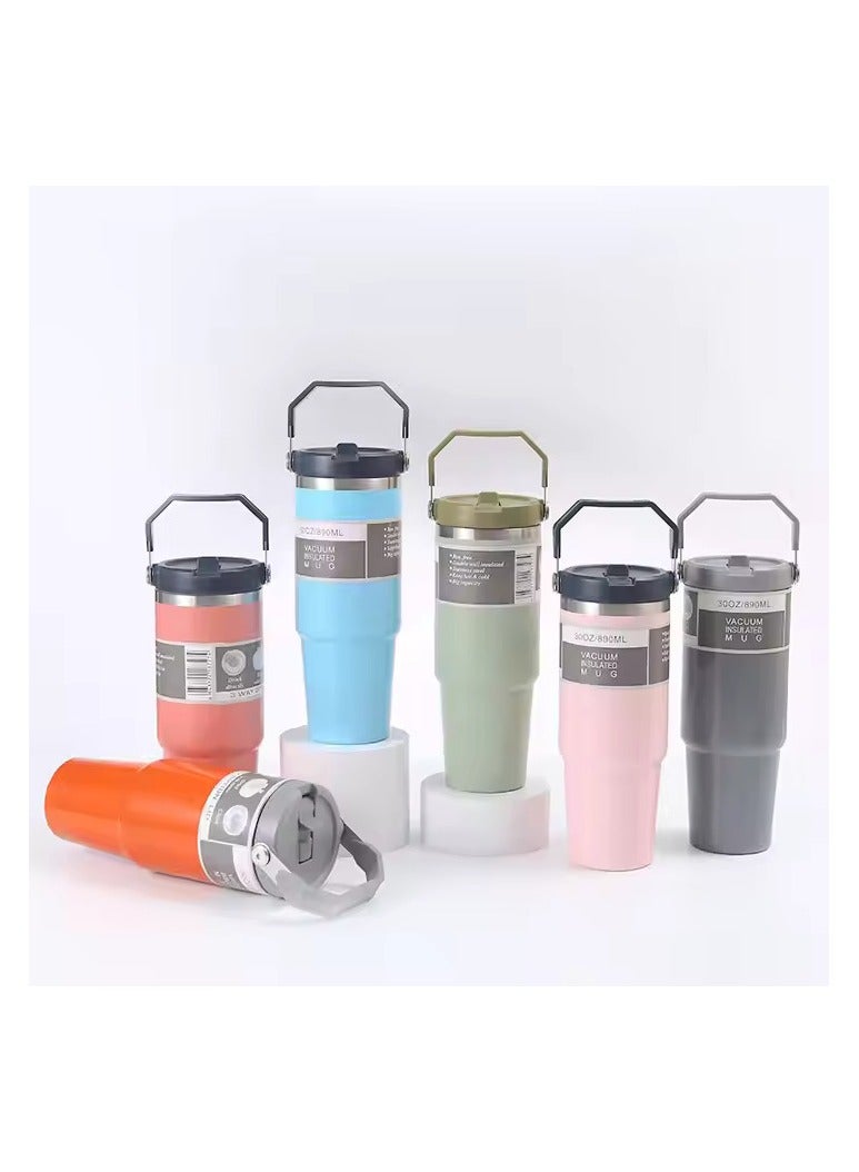 VIO 30OZ Stainless Steel Insulated Travel Mug 890ML Vacuum Double Wall Thermos Cup for Hot Cold Drinks Portable Sports Water Bottle with Handle Straw Tumbler Ideal for Car Gym Outdoor Activities - Image 4
