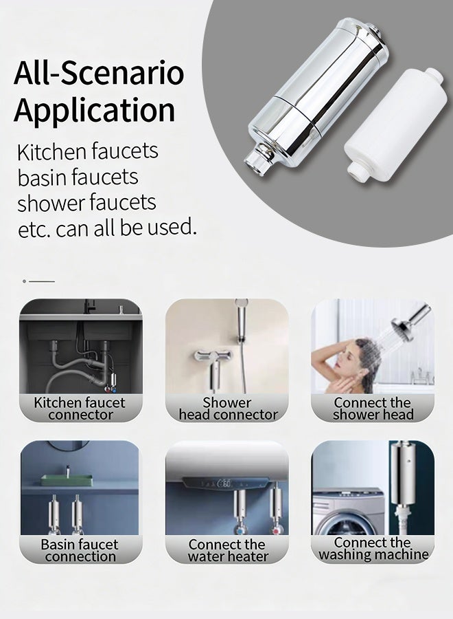 فلتر مياه مدمج للاستحمام، فلتر مياه يناسب جميع الخراطيم والصنابير القياسية، يُنعم الماء العسر ويزيل الكلور والفلورايد بنسبة 99%، للعناية بالبشرة والشعر، سهل التركيب، مُنعم مياه عالمي - Image 4