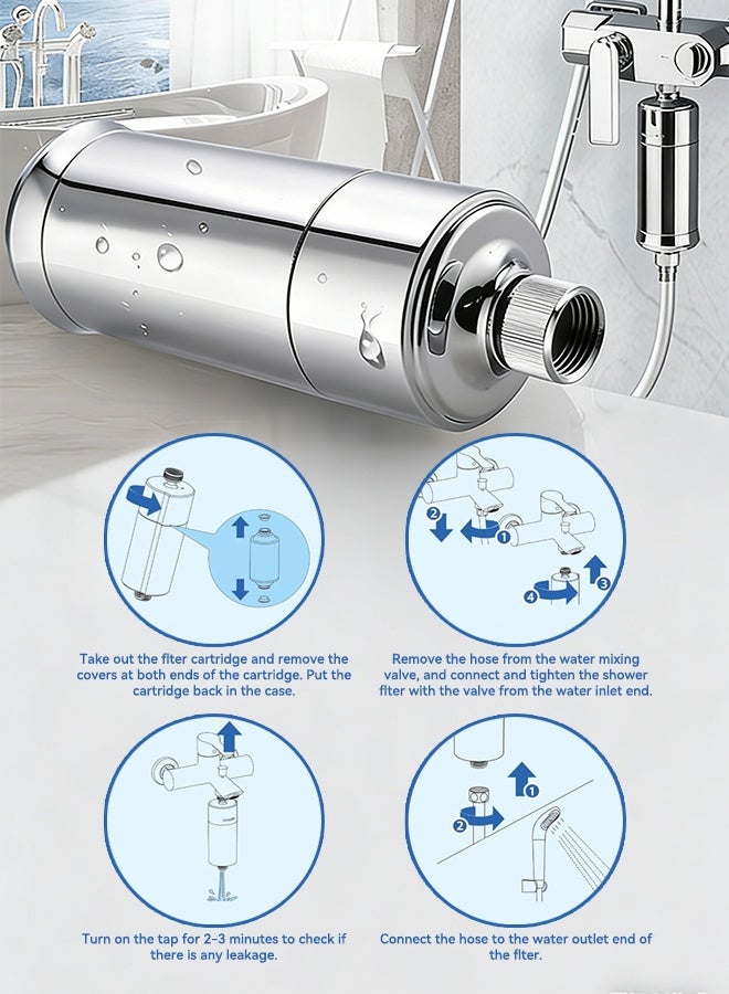 فلتر مياه مدمج للاستحمام، فلتر مياه يناسب جميع الخراطيم والصنابير القياسية، يُنعم الماء العسر ويزيل الكلور والفلورايد بنسبة 99%، للعناية بالبشرة والشعر، سهل التركيب، مُنعم مياه عالمي - Image 5