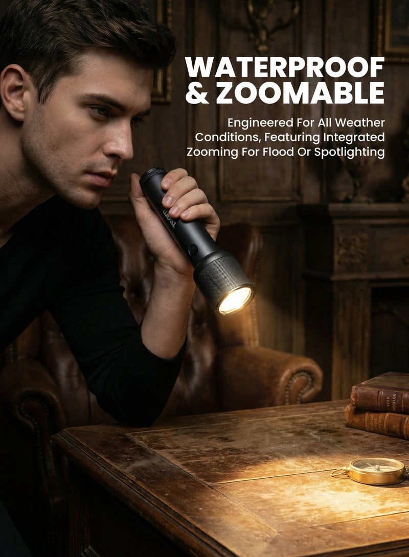 Team Waterproof LED Flashlight, 1000 Lumens Powerful Torch with Zoom, Type‑C Rechargeable 4000mAh Battery, Aircraft‑Grade Aluminum, Long‑Life 150,000 hrs LED, 4‑Hour Runtime, High Power 10W Portable Outdoor Flashlight - Image 2