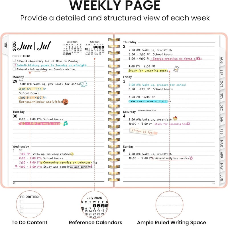 Taja 2026 Planner, Weekly and Monthly Planner, January 2026 - December 2026, Hardcover 2026 Calendar Planner Book with Tabs For Women & Men, Inner Pocket, Spiral Bound, Perfect for Office Home School - Image 3