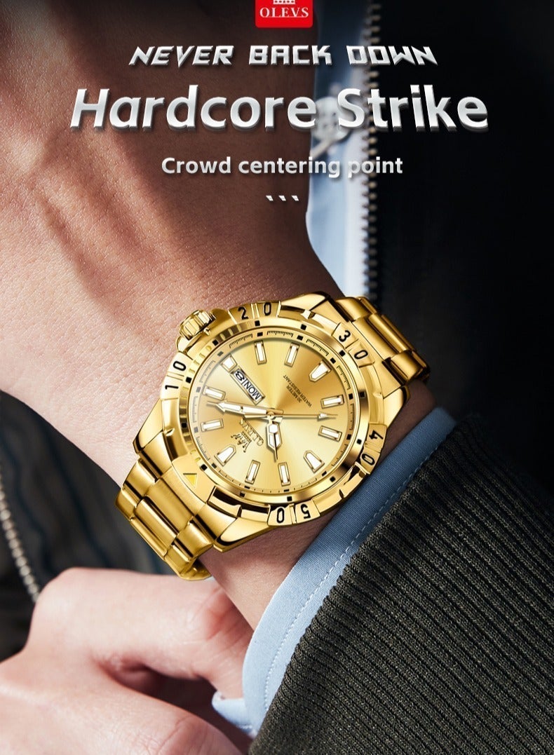 أوليفز ساعات OLEVS للرجال ساعة كوارتز مقاومة للماء من الفولاذ المقاوم للصدأ للأعمال 42 مم ساعات كوارتز ذهبية - Image 3