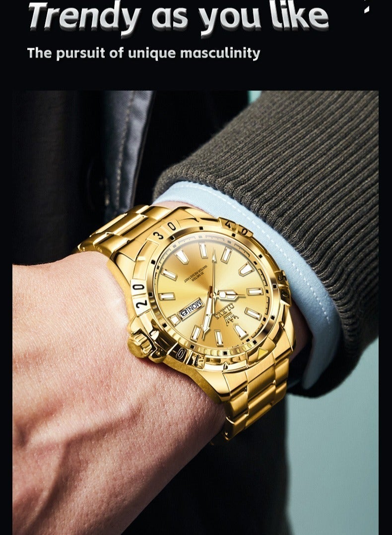 أوليفز ساعات OLEVS للرجال ساعة كوارتز مقاومة للماء من الفولاذ المقاوم للصدأ للأعمال 42 مم ساعات كوارتز ذهبية - Image 4