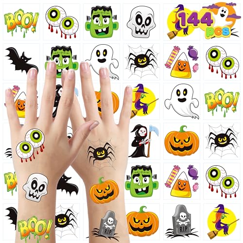 JOYIN 144 PCS Halloween Temporary Tattoos for Kids 12 Designs Bulk Fake Tattoos Stickers for Halloween Party Favors Decorations Supplies Trick or Treat Game Gifts Goodie Bags Class Game Prizes - Image 1