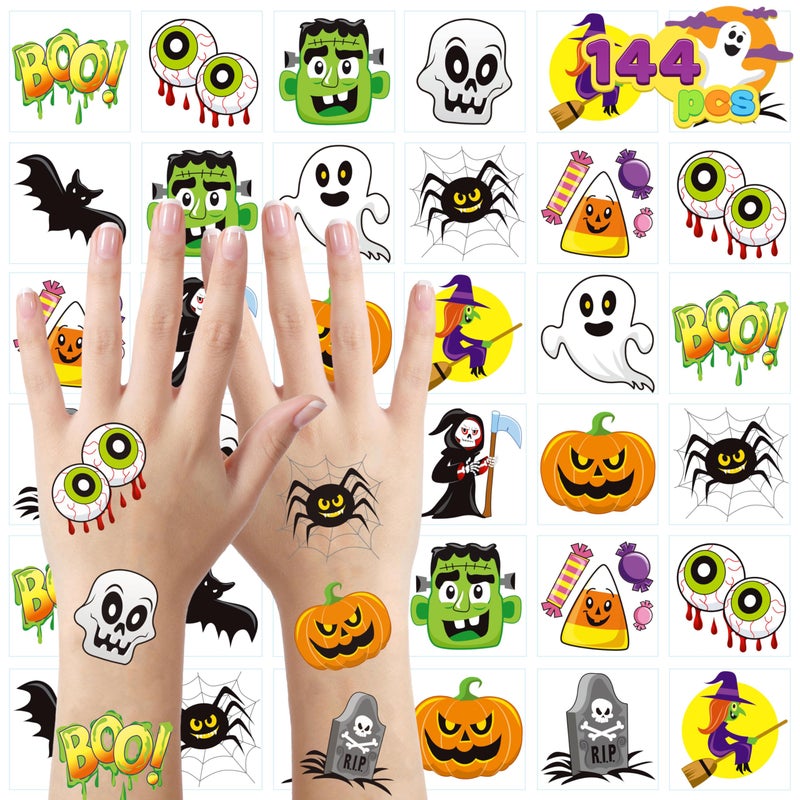 JOYIN 144 PCS Halloween Temporary Tattoos for Kids 12 Designs Bulk Fake Tattoos Stickers for Halloween Party Favors Decorations Supplies Trick or Treat Game Gifts Goodie Bags Class Game Prizes - Image 2