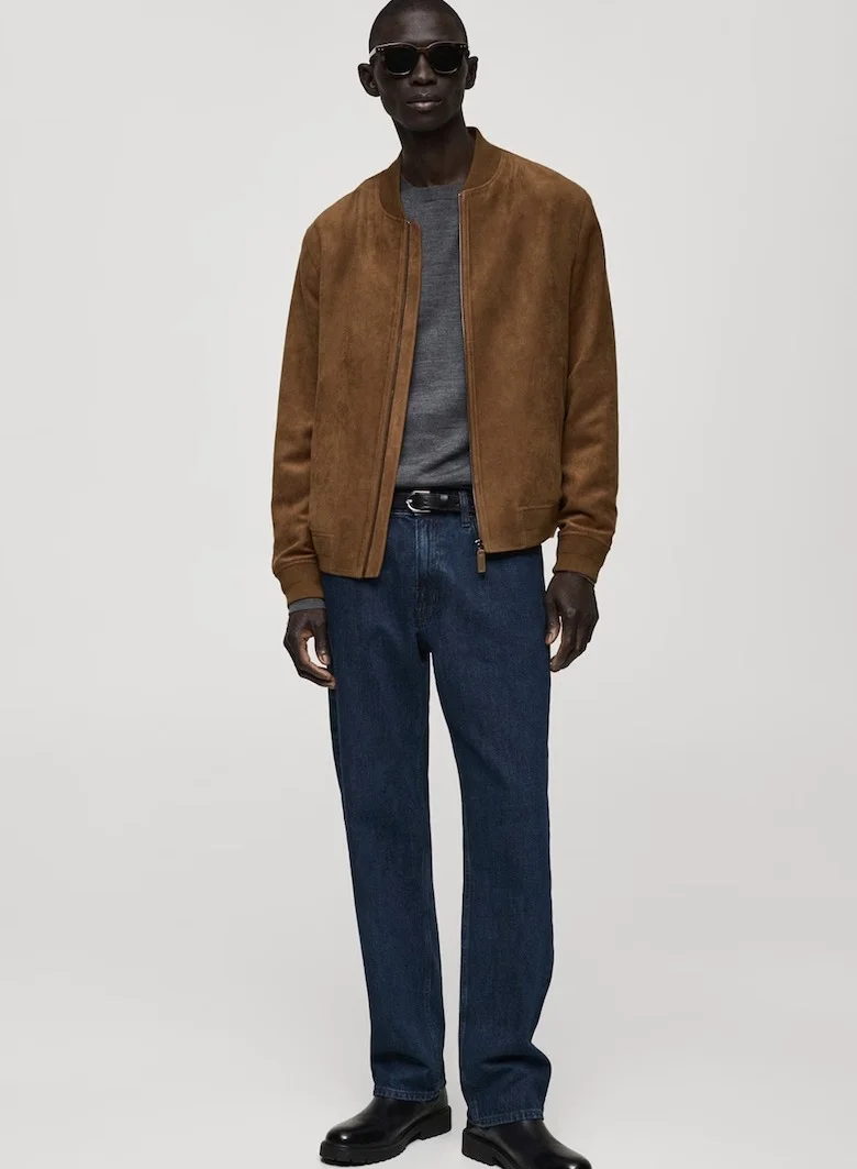 Mango Man Suede-Effect Bomber Jacket