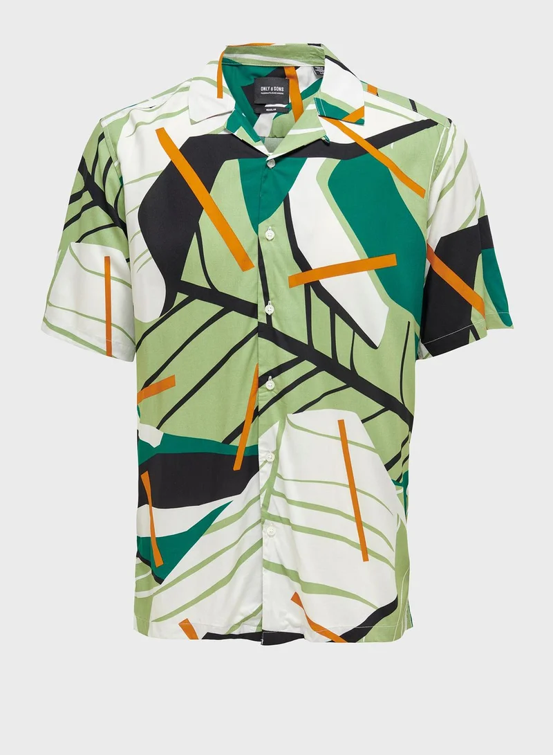 Only & Sons Leaf Print Slim Fit Shirt