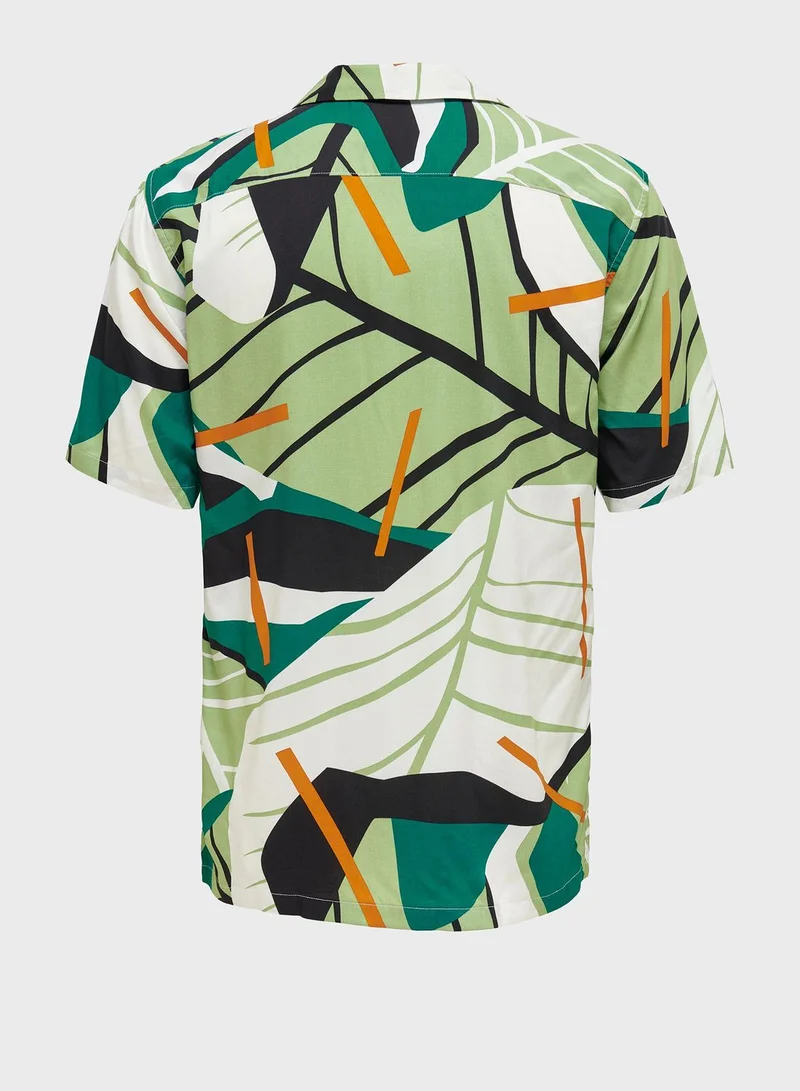 Only & Sons Leaf Print Slim Fit Shirt