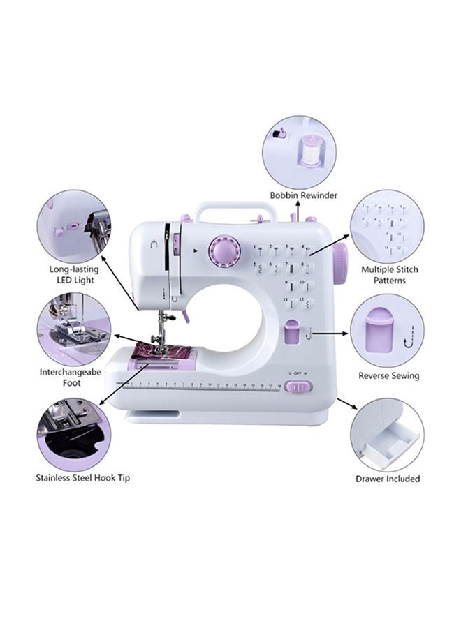 12 Stitches Multifunction Mini Sewing Machine FHSM-505 White - Image 3