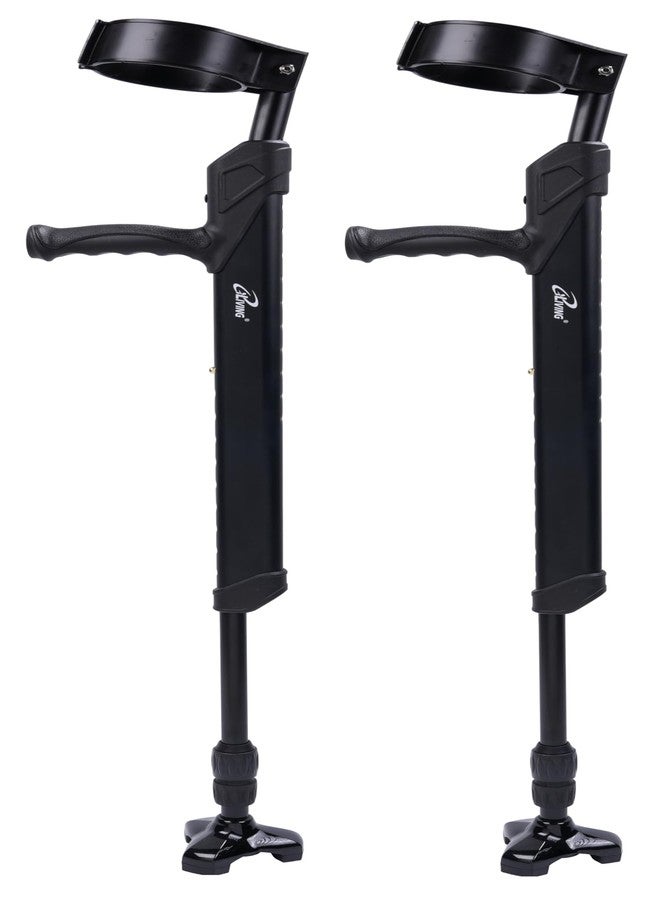 iLiving Forearm Crutches for Adults - Self-Standing Adjustable Mobility Aid with Flip-Up Arm Rest, Ergonomic Handle, 10-Height Settings, Auto-Leveling Base, and 220 lb Capacity, Black, 1 Pair - Image 1