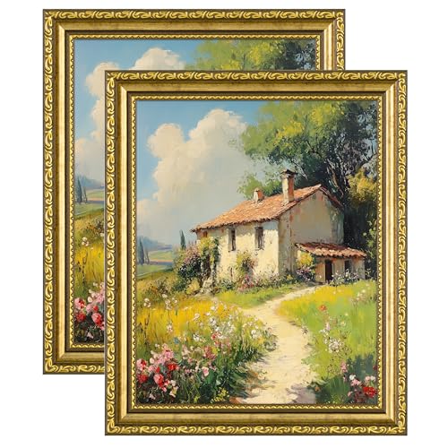 eletecpro 8x10 Picture Frames Set of 2 Gold Picture Frames with Glass Cover Vintage Photo Frame Displays 5x7 Photo with Mat or 8x10 without Mat for Tabletop or Wall Decor Gold - Image 1