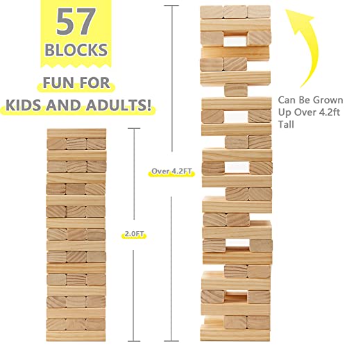 GOROCK Giant Tumbling Tower Game，57Pcs Wooden Block Stacking Game （Over 4.2FT），Classic Family Indoor Outdoor Yard Party Games for Kids and Adults with Carry Bag - Image 3