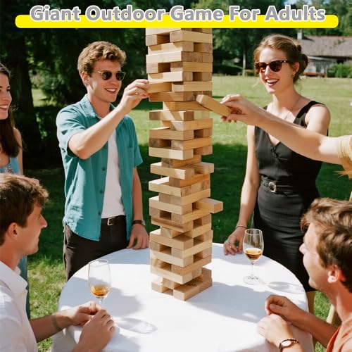 GOROCK Giant Tumbling Tower Game，57Pcs Wooden Block Stacking Game （Over 4.2FT），Classic Family Indoor Outdoor Yard Party Games for Kids and Adults with Carry Bag - Image 2