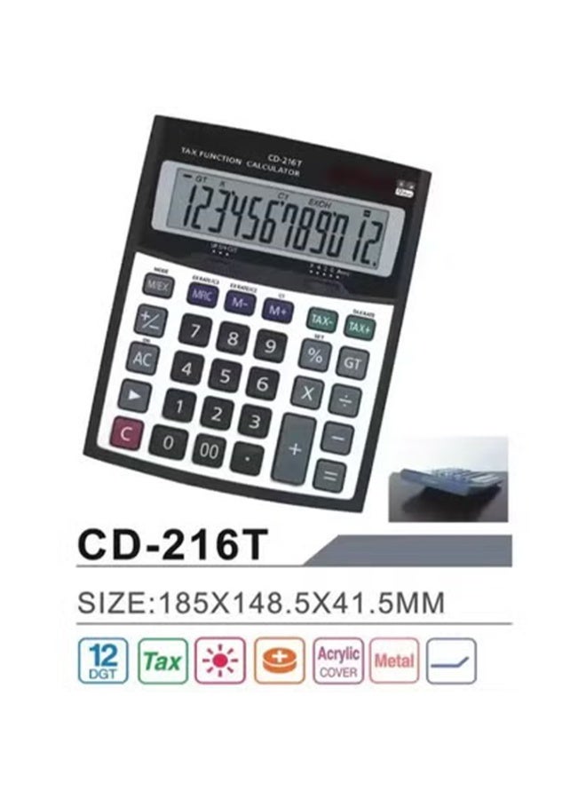 آلة حاسبة مكتبية CD-216 شاشة LCD مكونة من 12 رقمًا مع وظيفة مزدوجة لحساب الطاقة وهامش الربح آلة حاسبة عملية ومتينة مصممة للاستخدام المكتبي والمدرسي، تتميز بشاشة عرض كبيرة ووظيفة حساب هامش الربح وهيكل قوي مقاوم للصدمات لضمان أداء يدوم طويلًا - Image 3