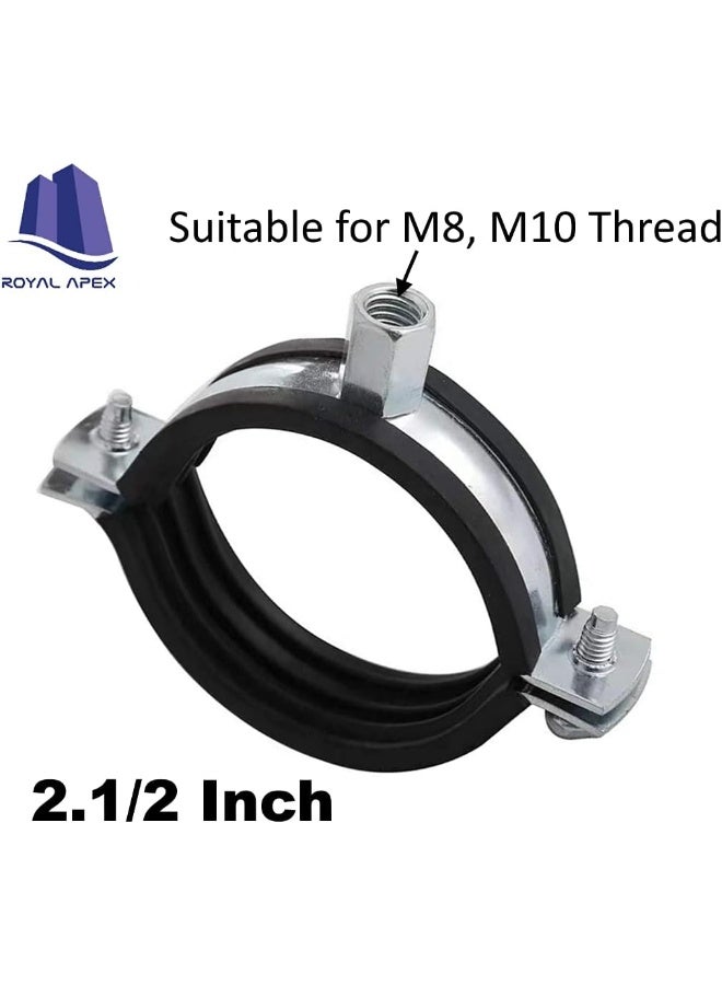 Royal Apex Heavy Duty Adjustable Two-Screw Pipe Galvanized Iron Gi Clamp With Rubber Lined Or Unlined For Wall Ceiling Mount Pipe Supports Split Ring Hanger 2.1/2 Inch Pack Of 10  - Image 2