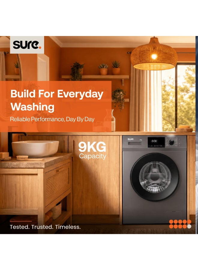 SURE 9KG Front Load Washing Machine, 1400 RPM Spin Speed, 16 Wash Programs, BLDC Inverter Motor, Steam Wash Function, LED Display, Double Layer Door, Silent Operation, Fully Automatic, Inox Finish, WMF-914 9 kg WMF-914 Inox Finish - Image 2