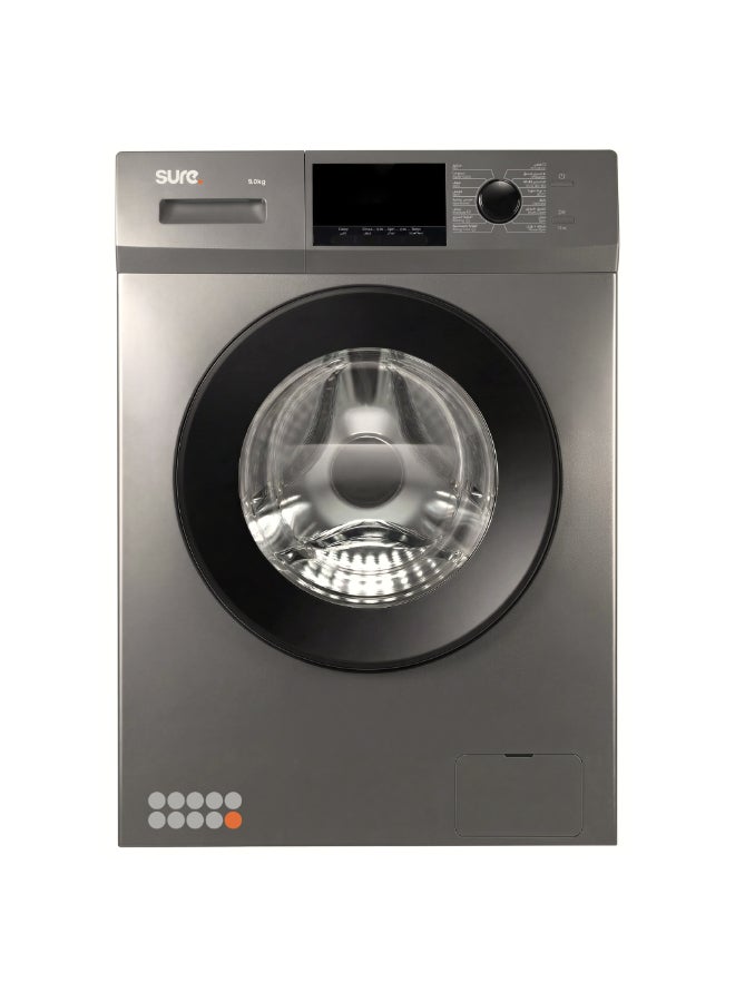 SURE 9KG Front Load Washing Machine, 1400 RPM Spin Speed, 16 Wash Programs, BLDC Inverter Motor, Steam Wash Function, LED Display, Double Layer Door, Silent Operation, Fully Automatic, Inox Finish, WMF-914 9 kg WMF-914 Inox Finish - Image 1